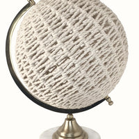 13" Modern Farmhouse Rustic Rattan and Marble Globe Sculpture