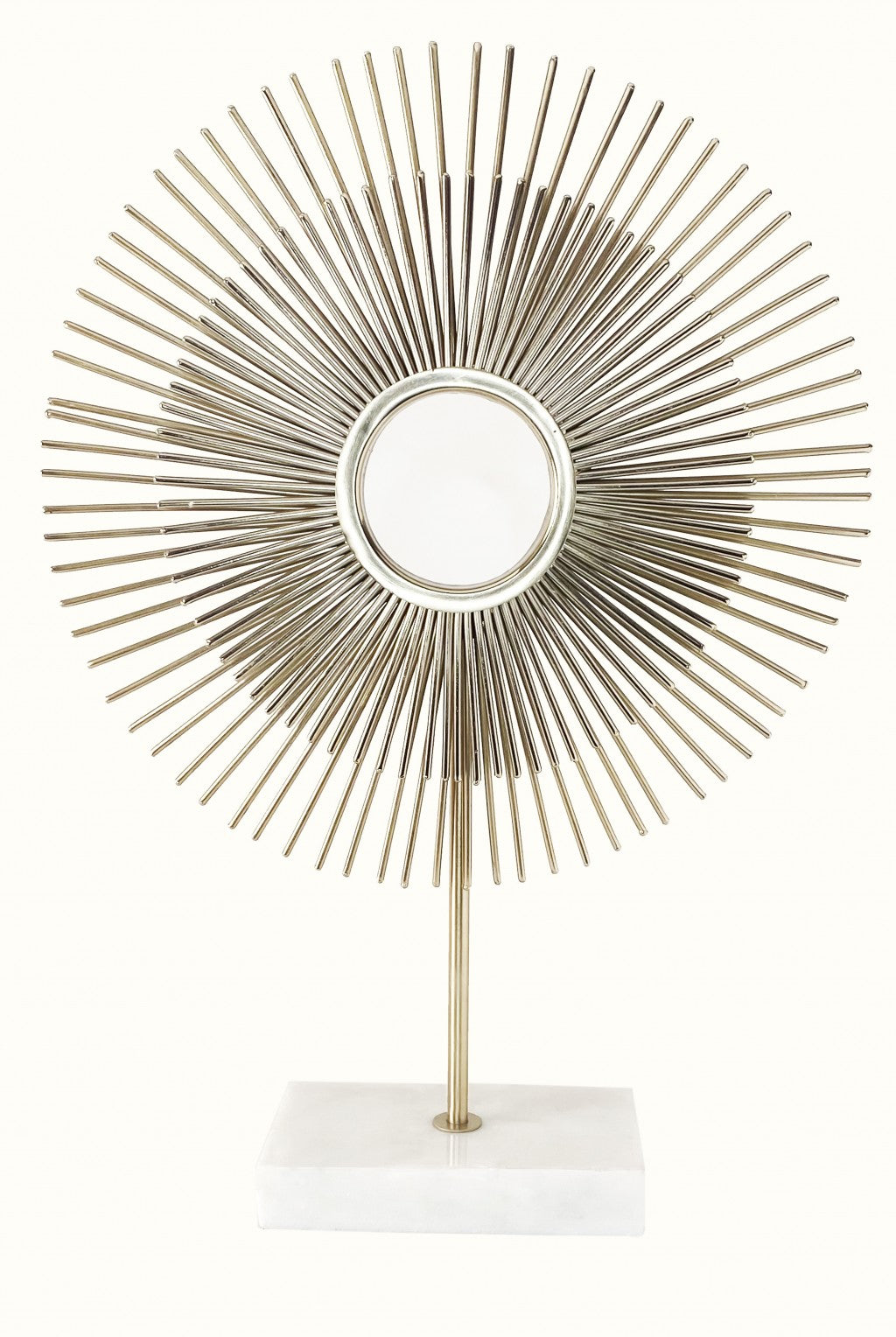 Modern Morning Sunshine Gold Sun Sculpture with Marble Base