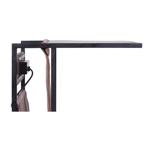 Modern Dark Wood and Metal End or Side Table with USB and Magazine Storage