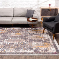 7’ x 9’ Gray Faded Tribal Motifs Area Rug