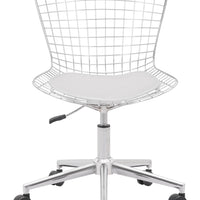 Chrome Wire Grid White Cushion Desk Chair