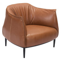 35" Coffee And Brown Faux Leather Barrel Chair