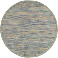 8’ Round Navy and Tan Striated Area Rug