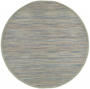 8’ Round Navy and Tan Striated Area Rug