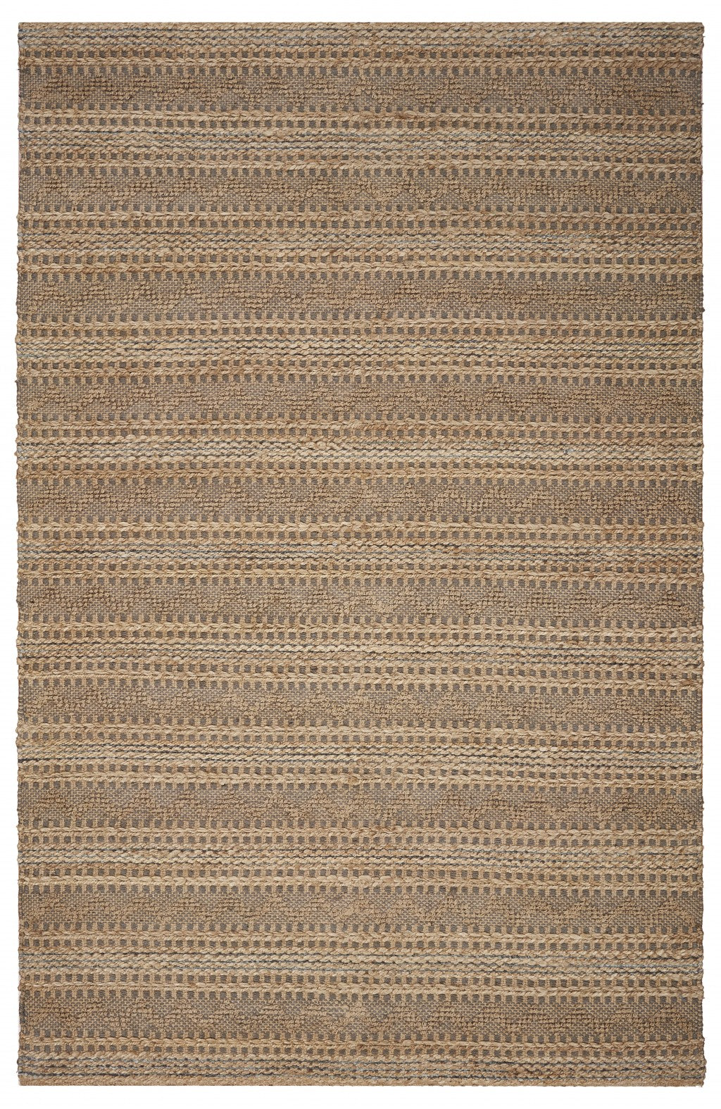 9’ x 13’ Tan and Gray Intricate Striped Area Rug