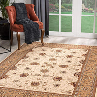 2’ x 4’ Cream and Tan Ornate Border Area Rug