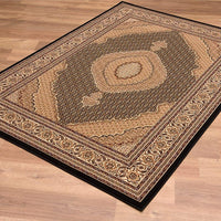 2’ x 4’ Black and Beige Medallion Area Rug