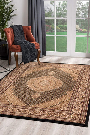 2’ x 8’ Black and Beige Medallion Runner Rug