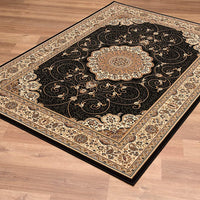 2’ x 4’ Black and Beige Embellished Area Rug