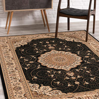 2’ x 4’ Black and Beige Embellished Area Rug