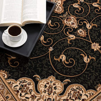 2’ x 4’ Black and Beige Embellished Area Rug