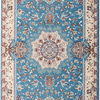 7’ x 9’ Blue and Cream Embellished Area Rug