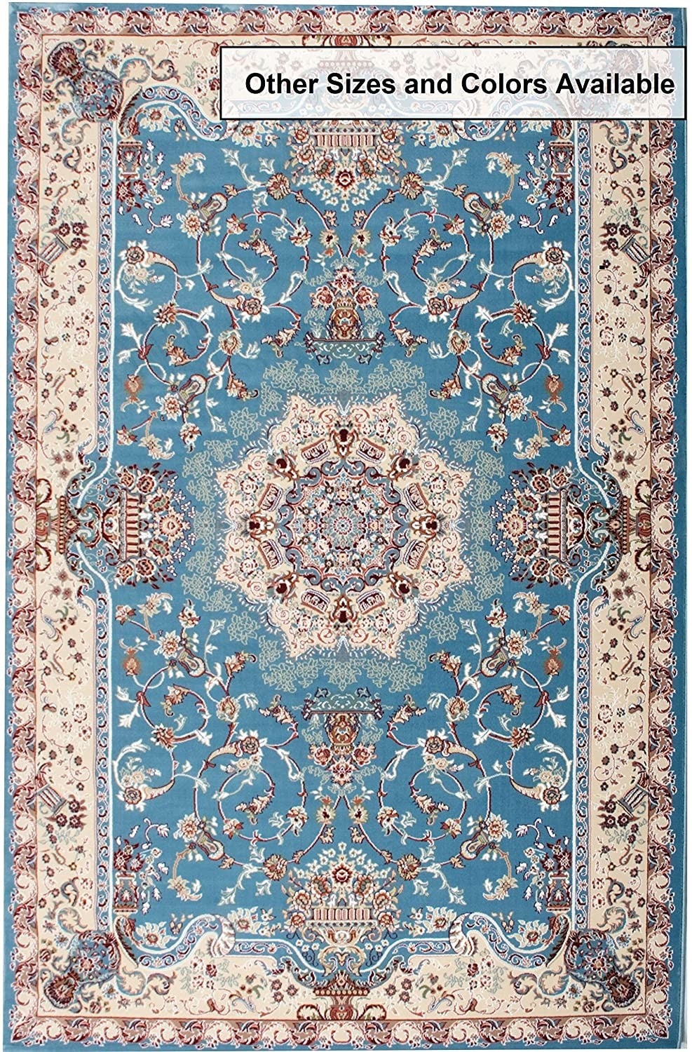 7’ x 9’ Blue and Cream Embellished Area Rug