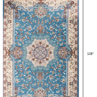 8’ x 11’ Blue and Cream Embellished Area Rug