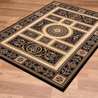 4’ x 6’ Black and Beige Traditional Geometric Area Rug