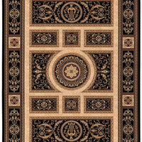 4’ x 6’ Black and Beige Traditional Geometric Area Rug