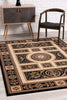 8’ x 11’ Black and Beige Traditional Geometric Area Rug