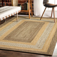 5’ x 8’ Tan and Beige Bordered Area Rug