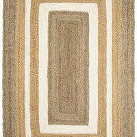 5’ x 8’ Tan and White Multiple Bordered Area Rug