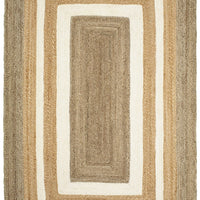 8’ x 10’ Tan and White Multi Bordered Area Rug