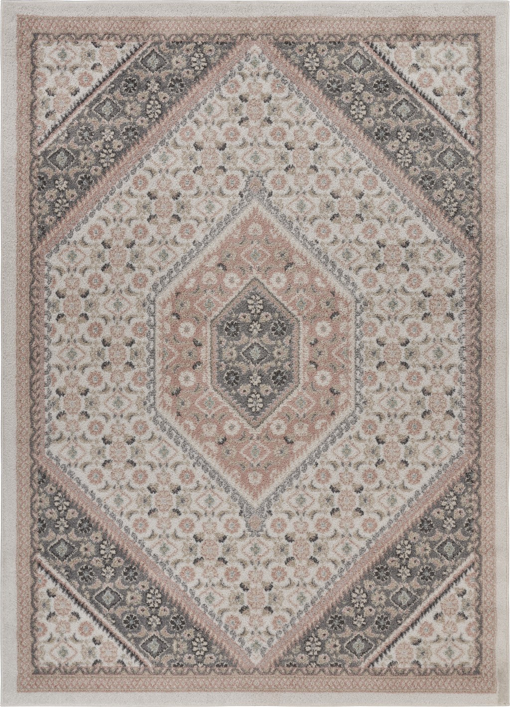 8’ x 10’ Gray and Blush Traditional Area Rug