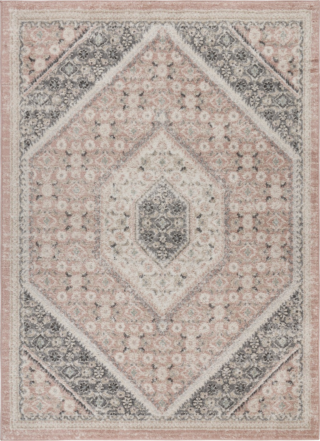 8’ x 10’ Gray and Soft Pink Traditional Area Rug