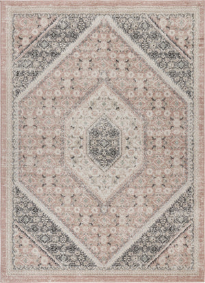 8’ x 10’ Gray and Soft Pink Traditional Area Rug