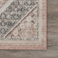 8’ x 10’ Gray and Soft Pink Traditional Area Rug