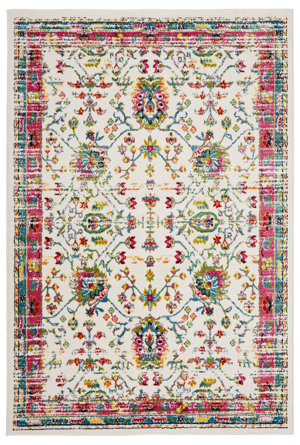 8’ x 9’ White and Red Bohemian Area Rug