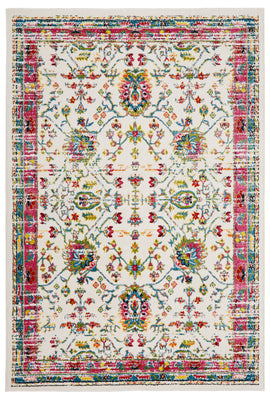 8’ x 9’ White and Red Bohemian Area Rug