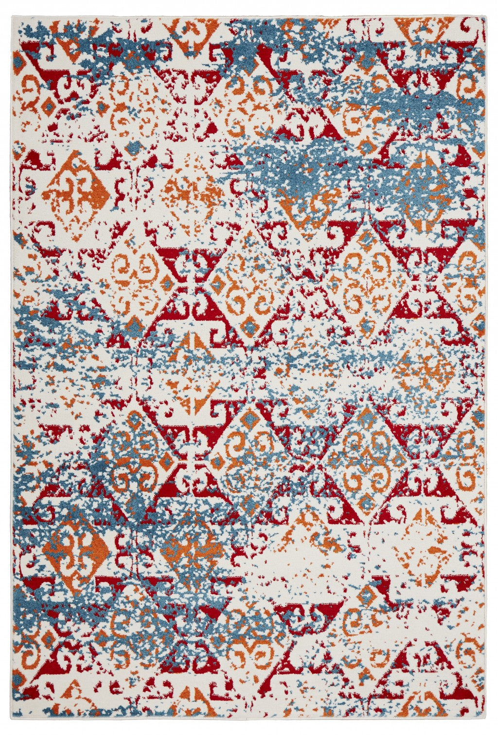 8’ x 9’ Red and White Abstract Diamonds Area Rug