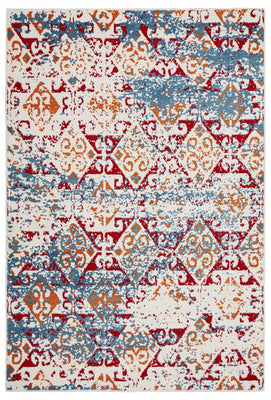 8’ x 9’ Red and White Abstract Diamonds Area Rug