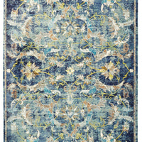 4’ x 6’ Blue and White Jacobean Pattern Area Rug