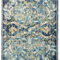 8’ x 10’ Blue and White Jacobean Pattern Area Rug