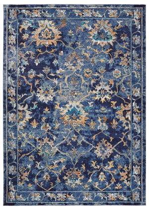 4’ x 6’ Blue and Gold Jacobean Area Rug