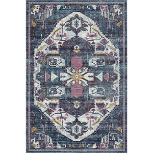 8’ x 10’ Navy and Ivory Global Inspired Area Rug