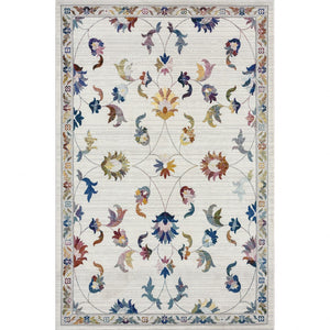 5’ x 8’ Ivory Jacobean Pattern Area Rug