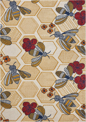 8’ x 9’ Gold and Ivory Bustling Bee Area Rug