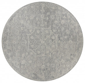 8’ Round Gray Floral Finesse Area Rug