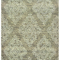 8’ x 10’ Khaki and White Damask Area Rug