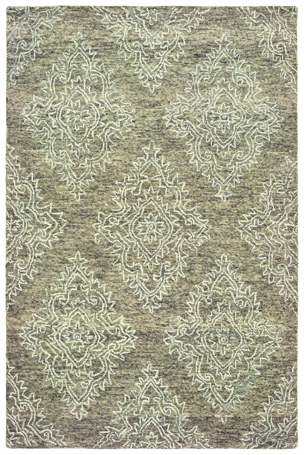 8’ x 10’ Khaki and White Damask Area Rug