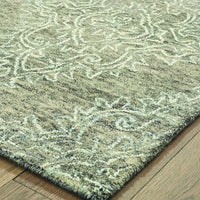 8’ x 10’ Khaki and White Damask Area Rug