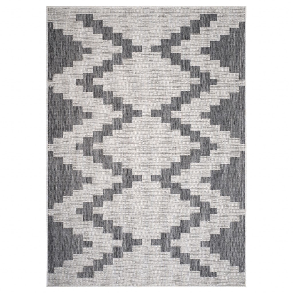 8’ x 10’ Gray Geometric Indoor Outdoor Area Rug