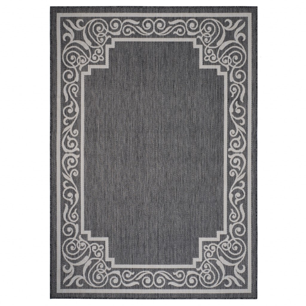 8’ x 10’ Gray Ornate Border Indoor Outdoor Area Rug