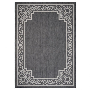 8’ x 10’ Gray Ornate Border Indoor Outdoor Area Rug