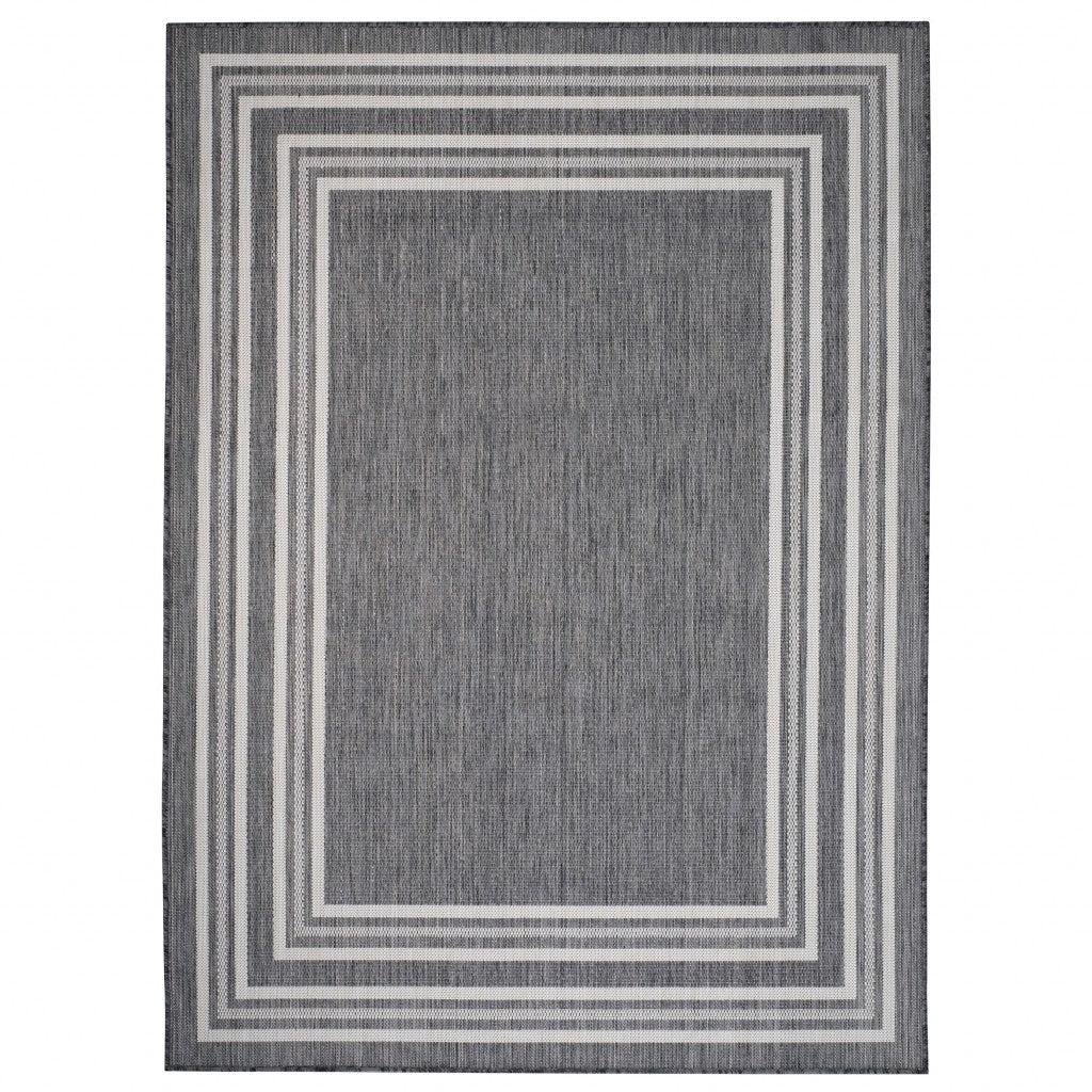 3’ x 5’ Gray Striped Border Indoor Outdoor Area Rug