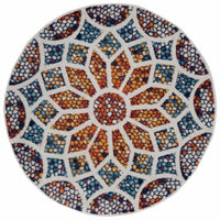 7’ Round Multicolored Floral Mosaic Area Rug