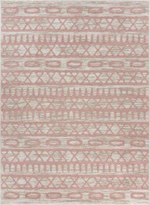 8’ x 9’ Blush and Beige Geometric Striped Area Rug