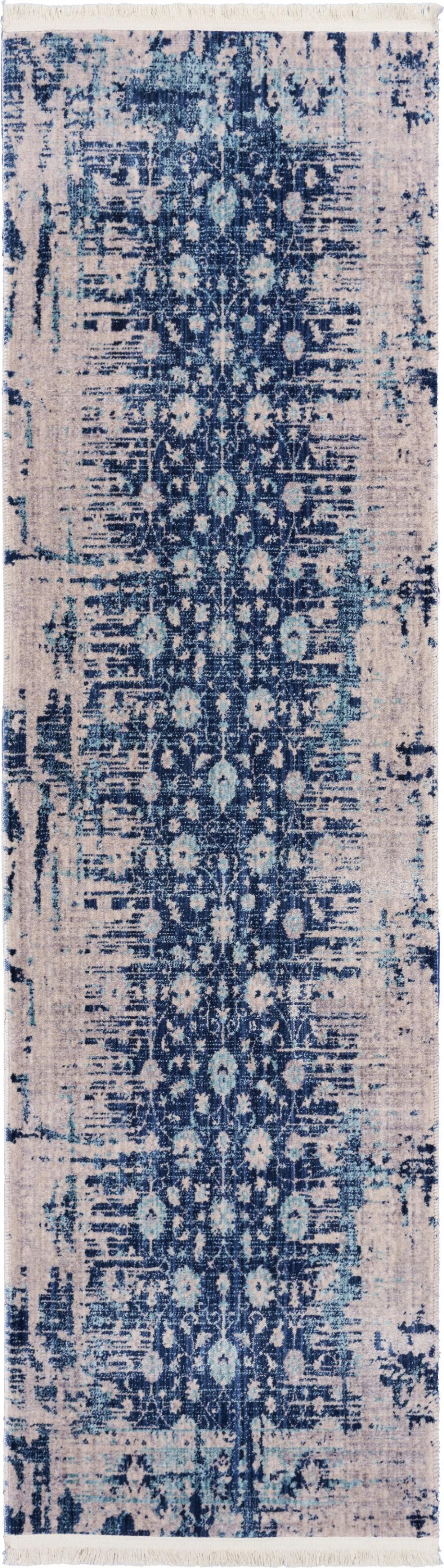 8’ x 10’ Blue and Tan Traditional Area Rug