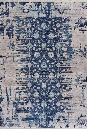 9’ x 12’ Blue and Tan Traditional Area Rug